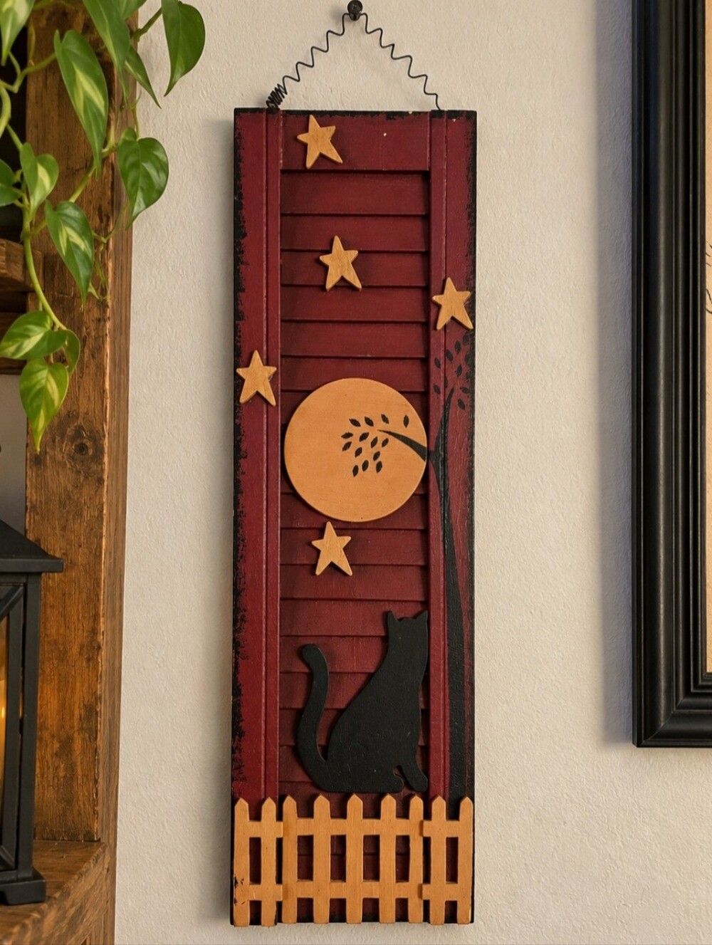 Ohio Wholesale Rustic Shutter Halloween Black Cat Moon Wood Wall Hanging Decor